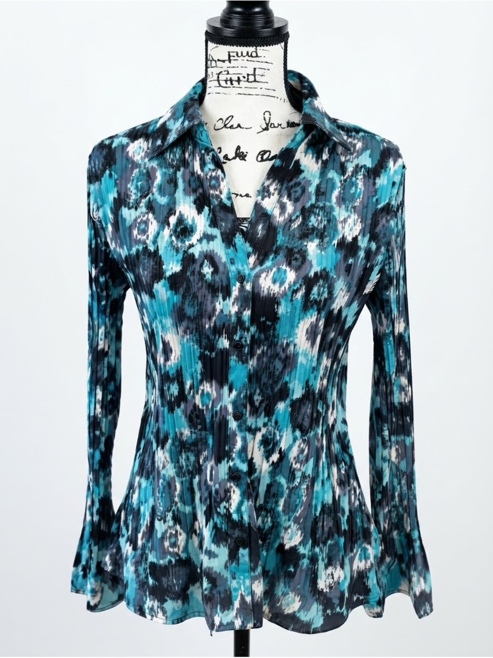 Apt. 9 Turquoise & Black Abstract Button-Down Blouse size Large